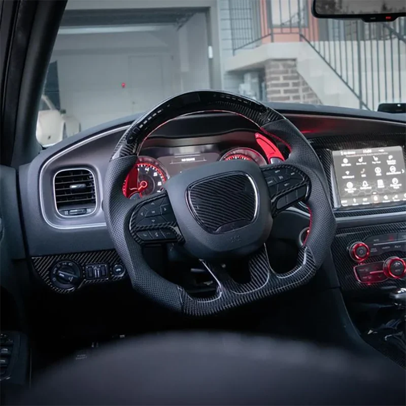 

Led Carbon Fiber Flat Steering Wheel For Dodge Charger Challenger SRT 2015 2016 2017 2018 2019 2020 2021
