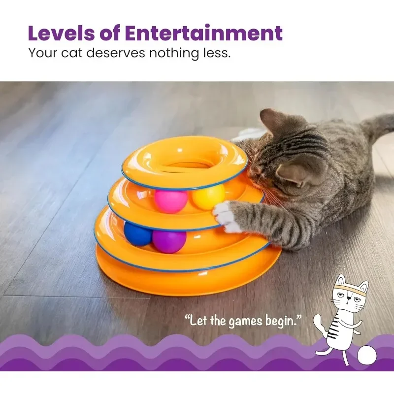 Interactive Cat Track Toy with Colorful Balls Mental Physical Exerciser Cat Toy Tower Pet Toy Fun Puzzle Game for Active Cats