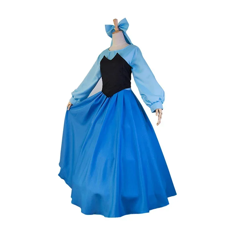 Woman Ariel Princess Cosplay Costumes Blue Dress Black Vest Set Mermaid Cos Dresses Adult Halloween Cosplay Costumes