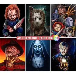 Diamond Painting 5D AB 50 Colors Horror Movie Clown Nun Mosaic Rhinestone Art Cross Stitch Zestaw do haftu DIY Craft Home Decor