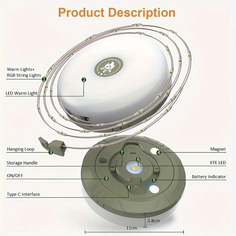 ไฟแคมป์ปิ้งแบบสายยาว 32.8 ฟุต 1 ชุด ตัวเลือกแสงแบบอุ่น/ขาวแบบ 2-in-1 ชาร์จซ้ำได้เพื่อการจัดเก็บที่ง่ายดาย