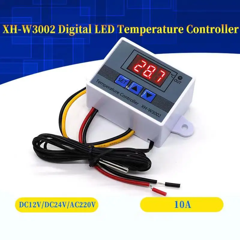 XH-W3002 220V /12V Digital LED Temperature Controller 10A Thermostat Control Switch Probe with waterproof sensor W3002