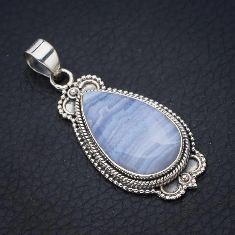 

StarGems Blue Lace Agate Handmade 925 Sterling Silver Pendant 1.75" F4921