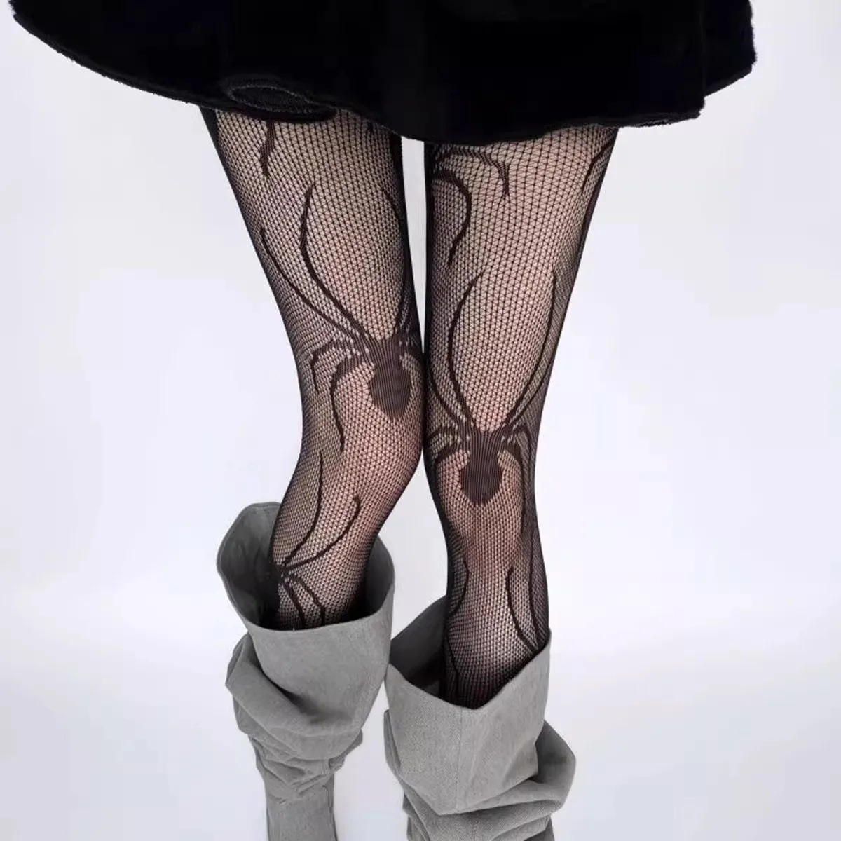 Irregular spider web retro hollow black jumpsuit socks, women's thin bottom fishing net socks