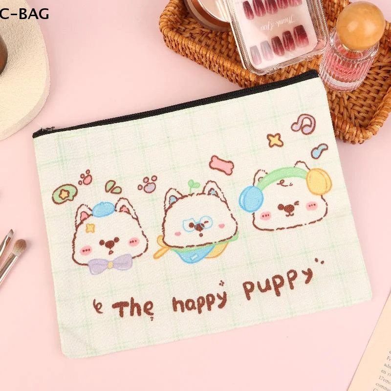 لطيف كلب صغير حقيبة مستحضرات التجميل سعيد جرو قماش مخزن للمكياج حقيبة سعة كبيرة كيس التخزين حقيبة أدوات الزينة السفر