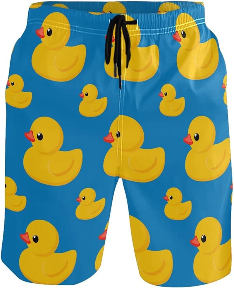 Short de plage imprimé canard en caoutchouc jaune pour homme, maillot de bain, pantalon de planche, streetwear drôle, animal mignon 3D, mode d'été