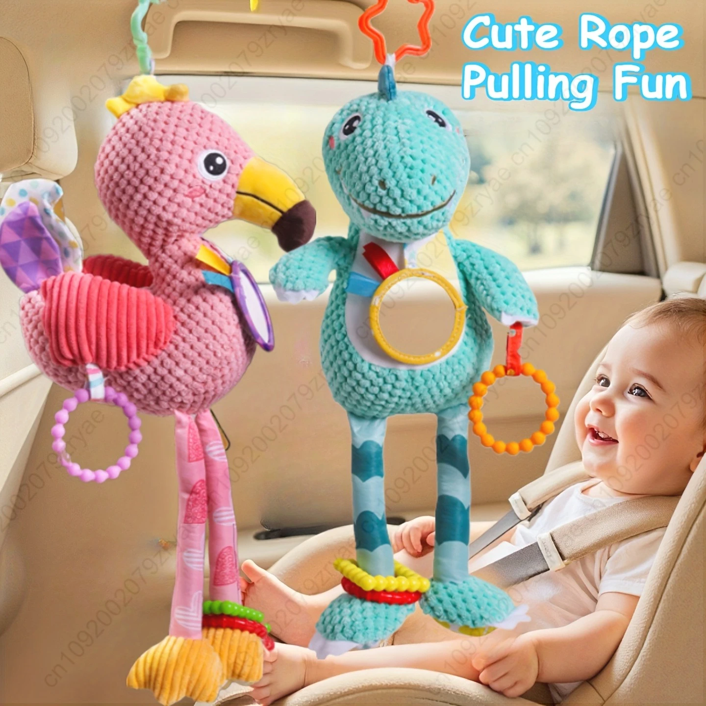 لعبة طفل حزام الأمان ديناصور دمية مقعد آمن الطفل جرس السرير رئيس لعبة معلقة للأطفال 0-1 سنة #3