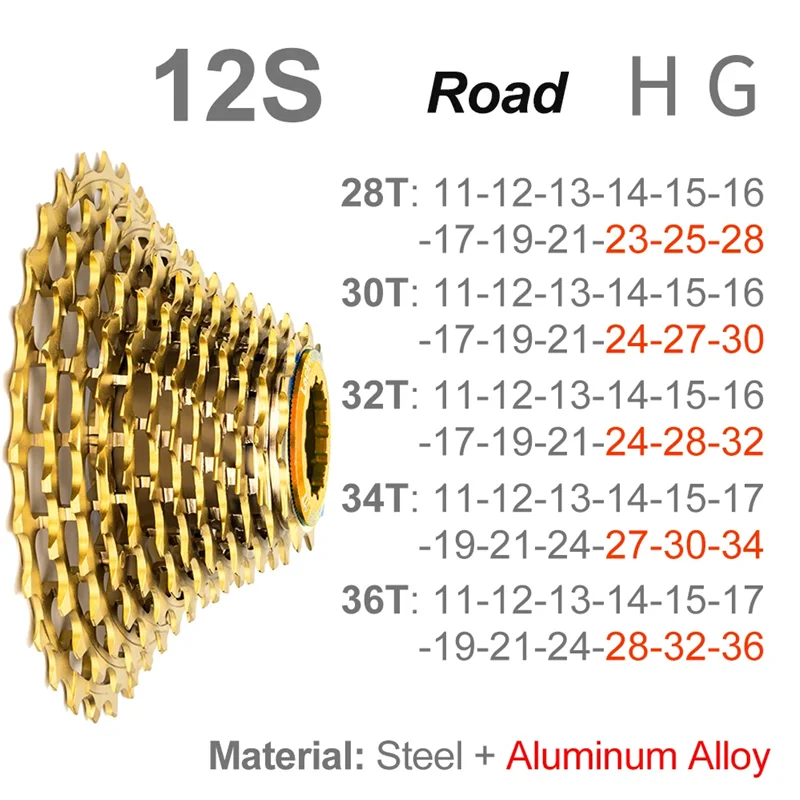 ZTTO Ultralight CNC HG Road Bike Cassette 115g-155g 11S 12S Sprocket 11-28/30/32/34/36T 11/12 Speed Gravel K7 SLR3 Gold