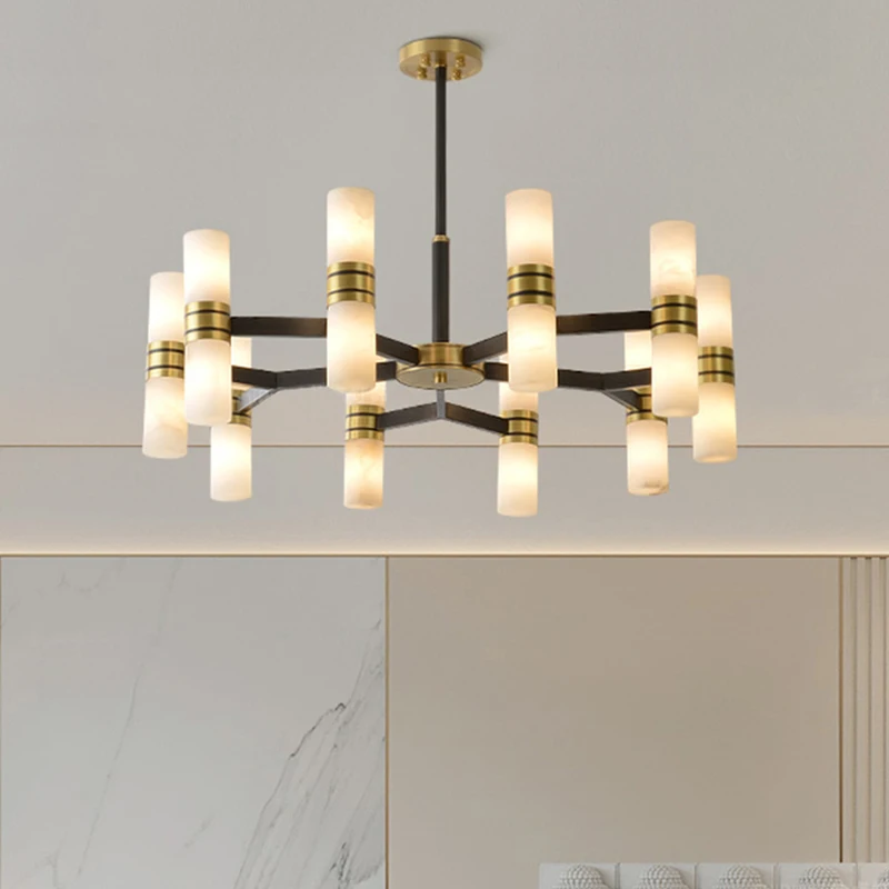 

Nordic Designer Duplex Living Room Brass Led Chandelier Modern Light Luxury Hotel Lobby Banquet Hall Marble Pendant Light