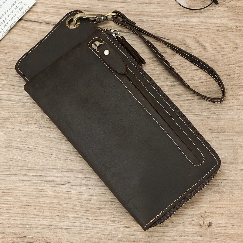 Luufan Genuine Leather Day Clutch Wallet For Men Vintage Male Hand Purse Top Grade Crazy Horse Leather ZIpper Phone Clutch Purse