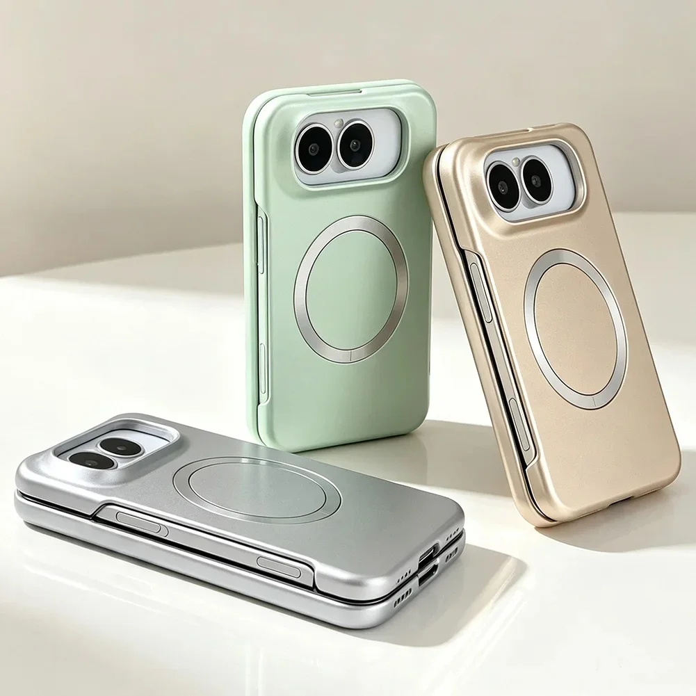Slim Bezels with Magnetic Ring Case for Apple iPhone Duo Fold Thin Hard Camera Protective Cover
