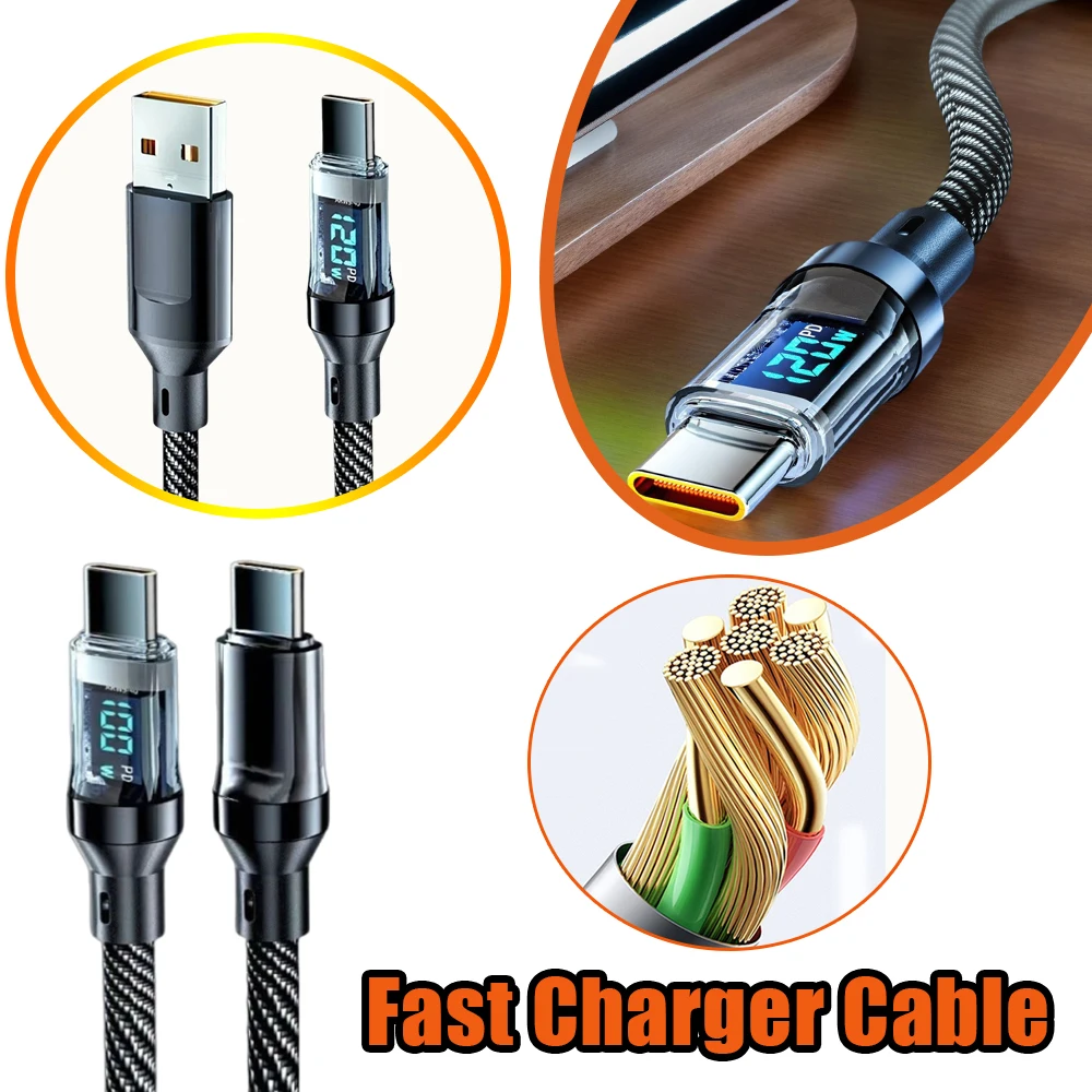 120/100W Super Fast Charging USB C Cable 15 Pro Max  Phone Fast Charger Cable PD Compatible