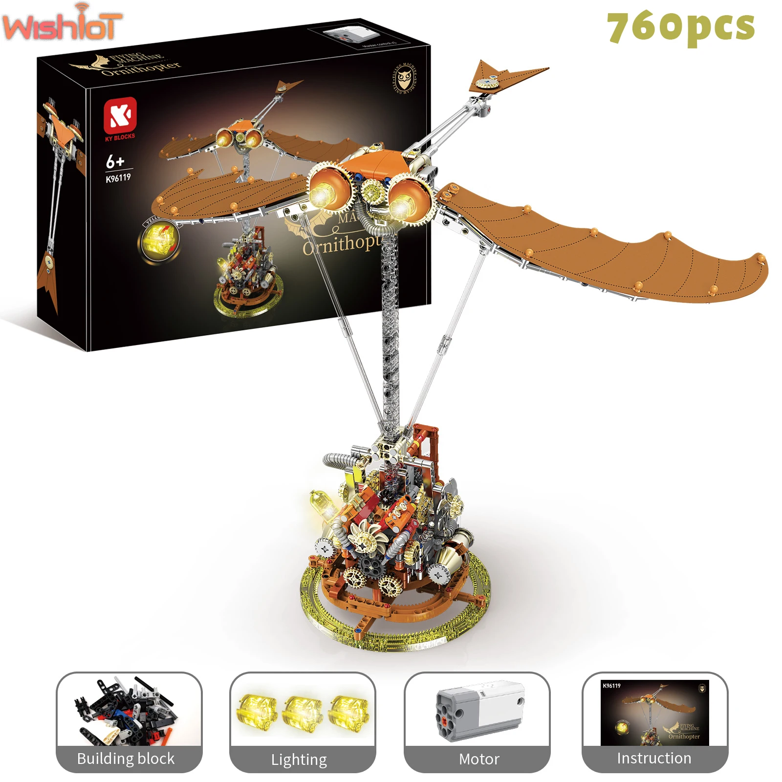 760 قطعة نموذج Ornithopter الميكانيكية فاسق مع أجنحة الربط وأضواء اللبنات ألعاب التحكم في المحرك الكهربائي الهدايا #1