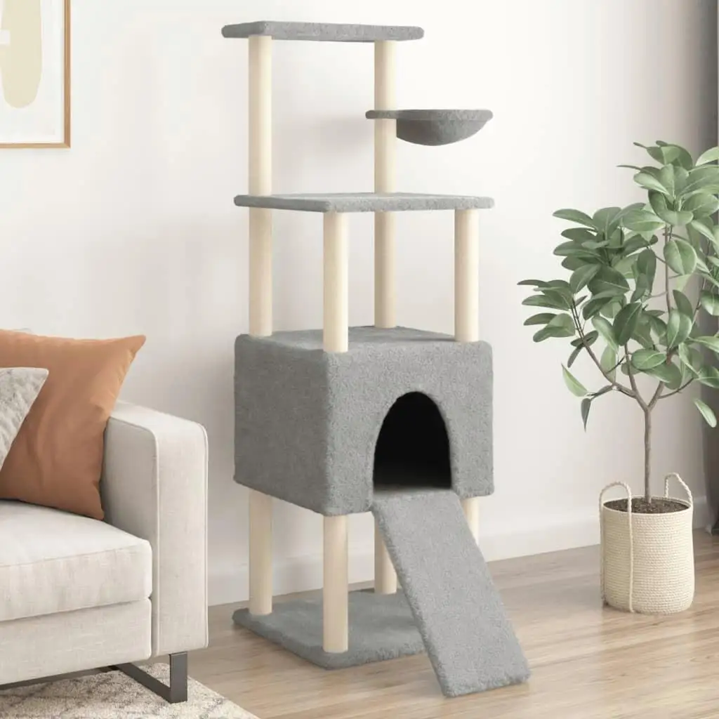 Light Grey Cat Tree with Sisal Scratching Posts - 153 cm Tall, Perfect for Climbing & Scratching