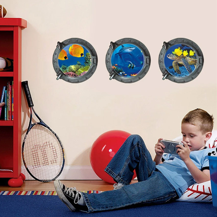 غواص أعماق البحار الغواصة نافذة عرض قاع البحر العالم الثلاثي الفينيل جدار الفن Porthole ملصقات للغرف الجمالية ديكور المنزل #2