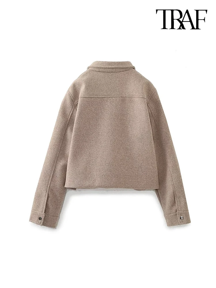 TRAF Ladies Autumn Winter Urban Lapel Casual Jacket Street Fashion Textured Jacket Coat Temperament Single Breasted Jacket