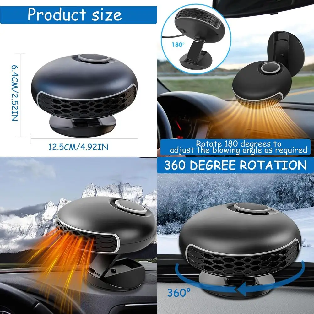 

Портативный автомобильный обогреватель и размораживатель 12 В, 150 Вт, 360 градусов ° Вращающийся двойной вентилятор и охлаждения для снятия запотевания лобового стекла, подключаемый автоматический обогреватель