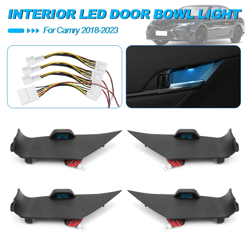 

4pcs Ice Blue LED Door Handle Bowl Light For Toyota Camry 2018 2019 2020 2022 2023 Door Bowl Armrest Atmosphere Decorative Light