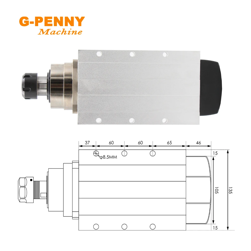 Imagem -03 - Refrigerou o Eixo Er32 300hz 220v380v com Precisão Cerâmica dos Rolamentos de Esferas 0.01 mm dos Peças da Flange da Montagem o ar de 6.0kw