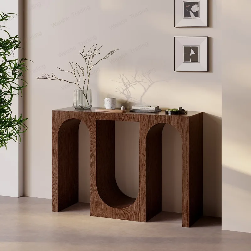 Italian minimalist, entrance Taichung antique solid wood entrance table opposite the door, walnut color end view table