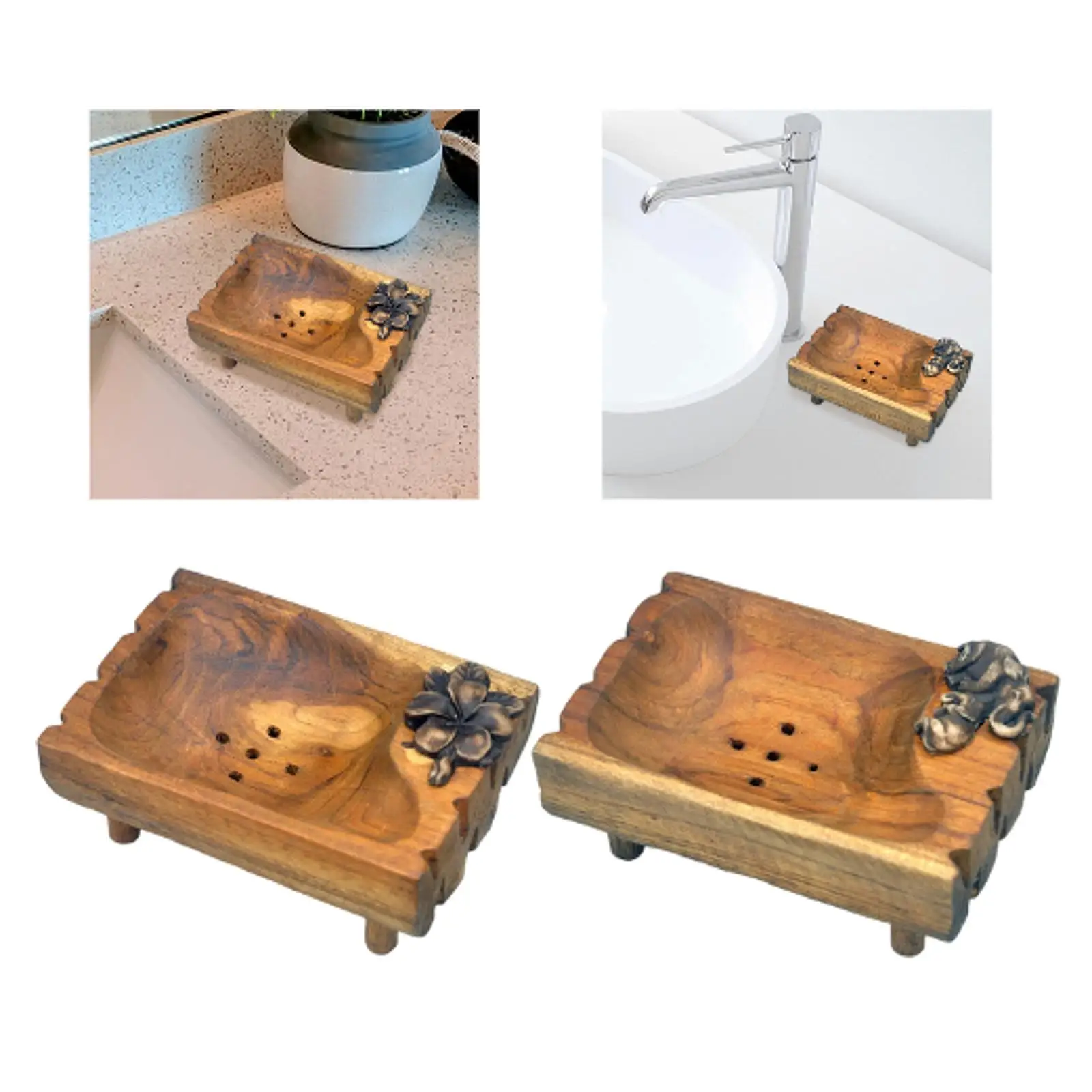 

Wood Soap Dish Soaps Holder Non Slip Elegant with Draining Holes Organizer Soap