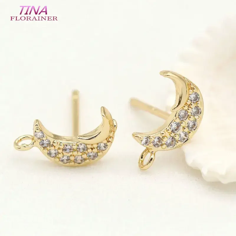 4PCS 11.5*6.5 MM 14K Gold Color Brass Moon with Zircon Stud Earrings High Quality Diy Jewelry Findings Accessories