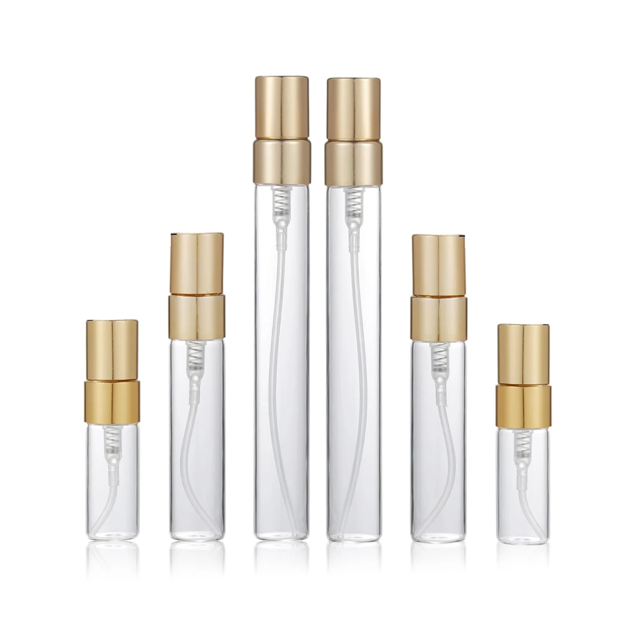 20/30/50/100pcs 2ml 3ml 5ml 10ml Mini Gold Cap Perfume Bottle Sample Vials Empty Transparent Glass Mist Spray Bottle Atomizer