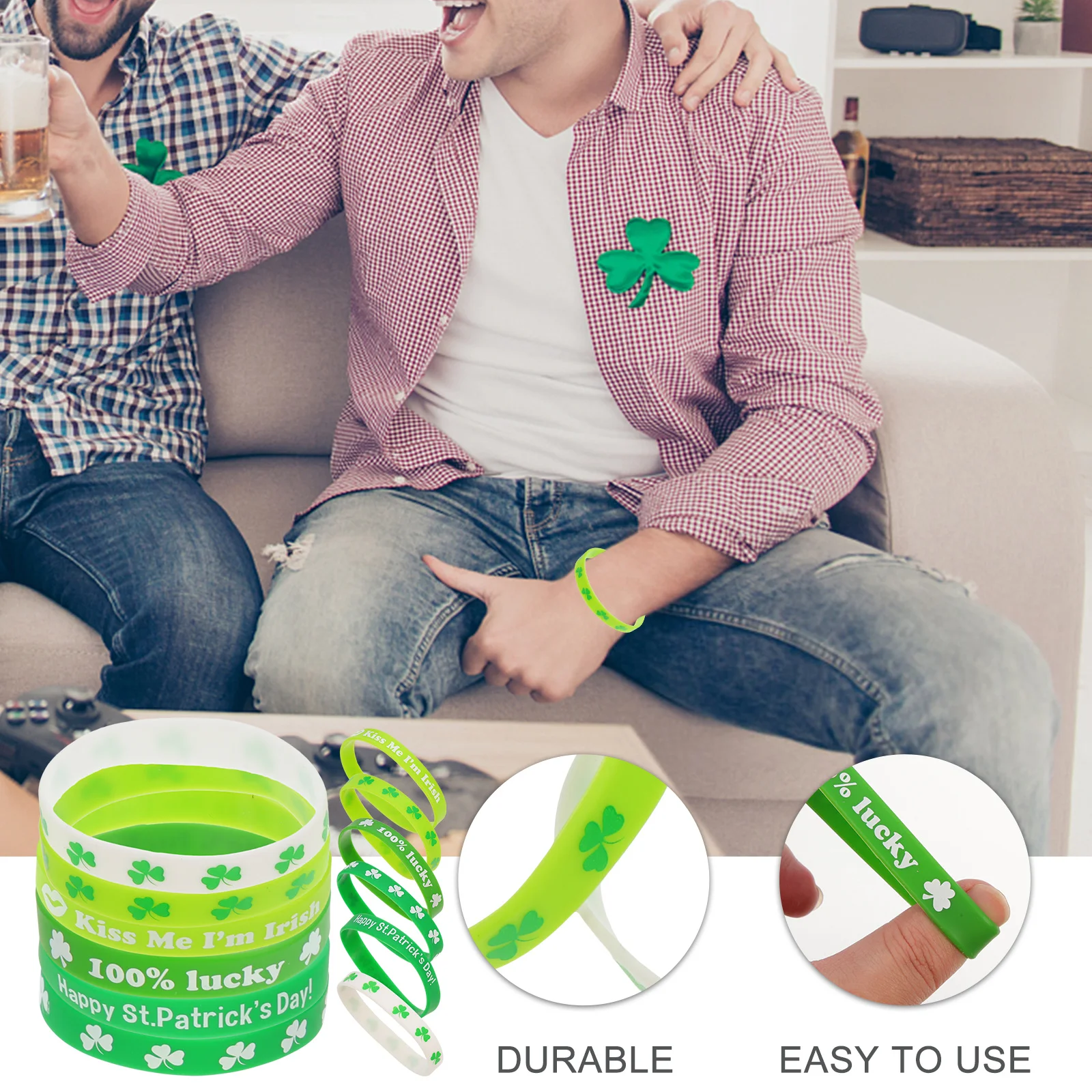 

12Pcs Green Wristbands St Patrick's Day Wristbands with Vibrant Color Lasting Comfort Wearable Decor for Group Events Festival