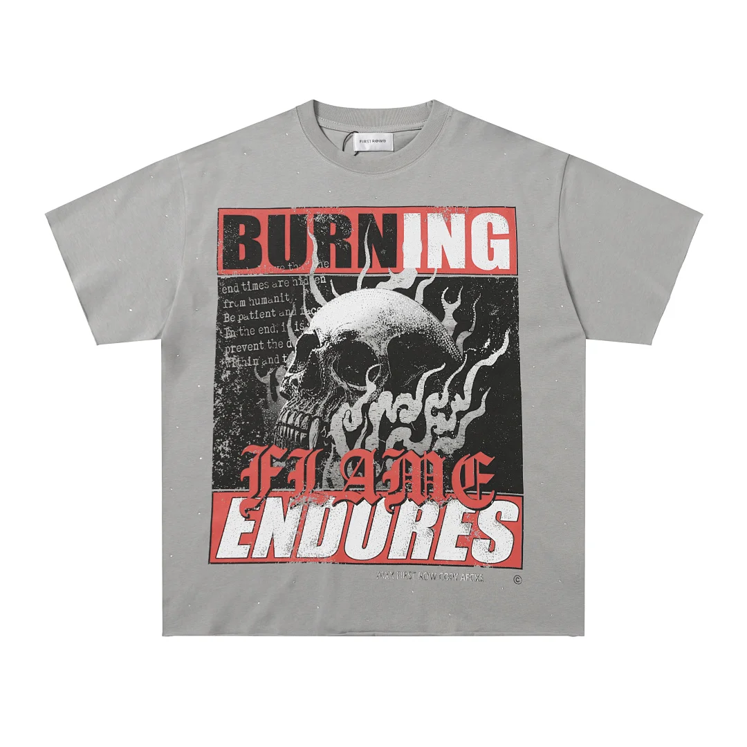 Oversized First Row Rhinestone Washed T Shirt Retro Flame Skull Print Unisex Y2K Streetwear Cotton Casual Short Sleeve Tops tEES