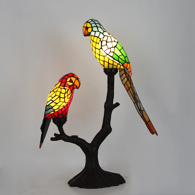 Vintage Table Lamp Tiffany Parrots Birds Lamp Animal Led Night Light for Living Room Bedroom Restaurant Desk Light Home Lighting