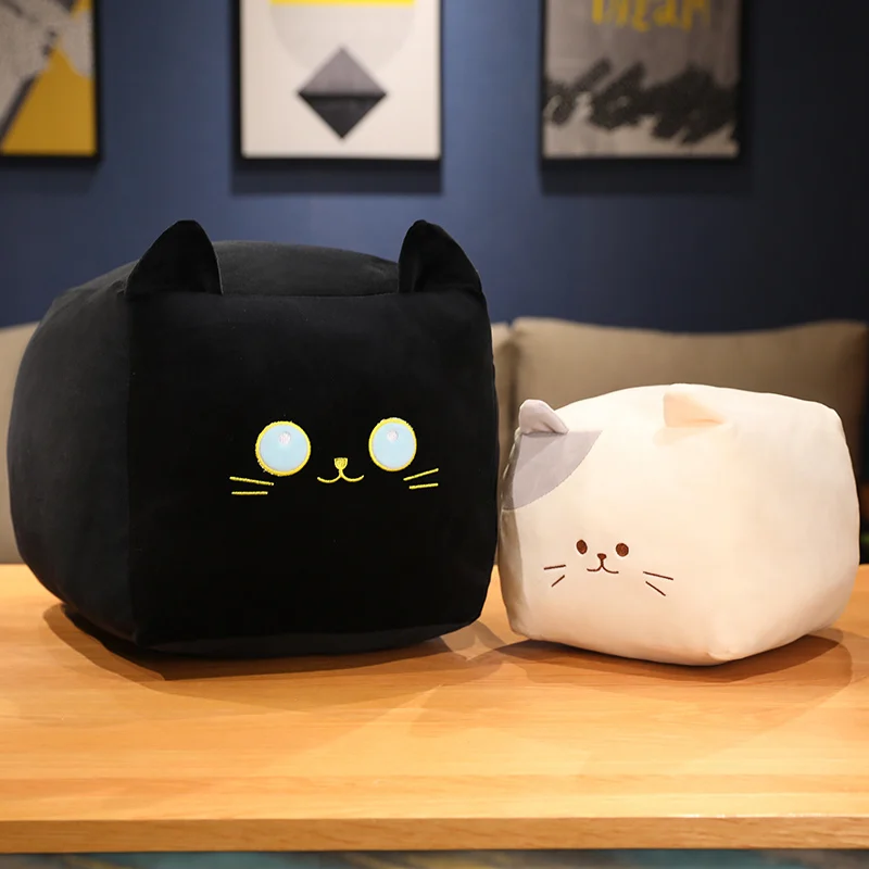 Kawaii Black Cat Plush Toys Stuffed Soft Square Animal Cat Pillow Nap Cushion Creative Birthday Gift for Kids Children