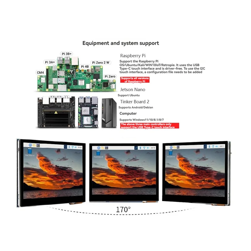 AT82-Para Raspberry Pi Compatível com Tela de Toque Capacitiva LCD de 3,5 Polegadas 640X480 DPI IPS Display