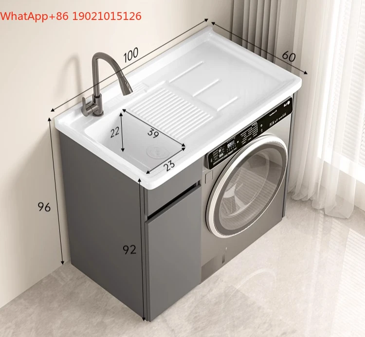 HJ Honeycomb Aluminum Washing Machine Balcony Integrated Cabinet Combination Ceramic Laundry Pool Basin with Rubbing Board