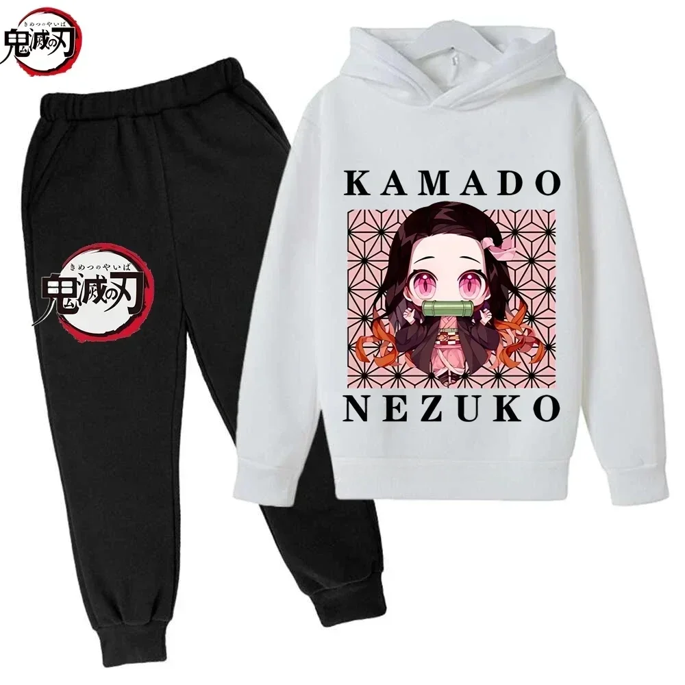 Demon Slayer Anime Tanjiro And Nezuko Kid Hoodie Sweatshirt Child Korean Kpop Street Style Sweatshirt Girl Streetwear Suit