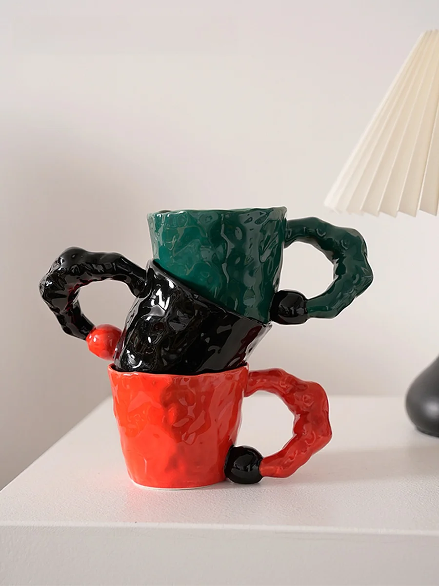 

Ретро-кружки Cerc: креативные чашки для кофе и молока, подарки на день рождения для взрослых, 300 мл, ручная работа, цветная глазурь, простой дизайн