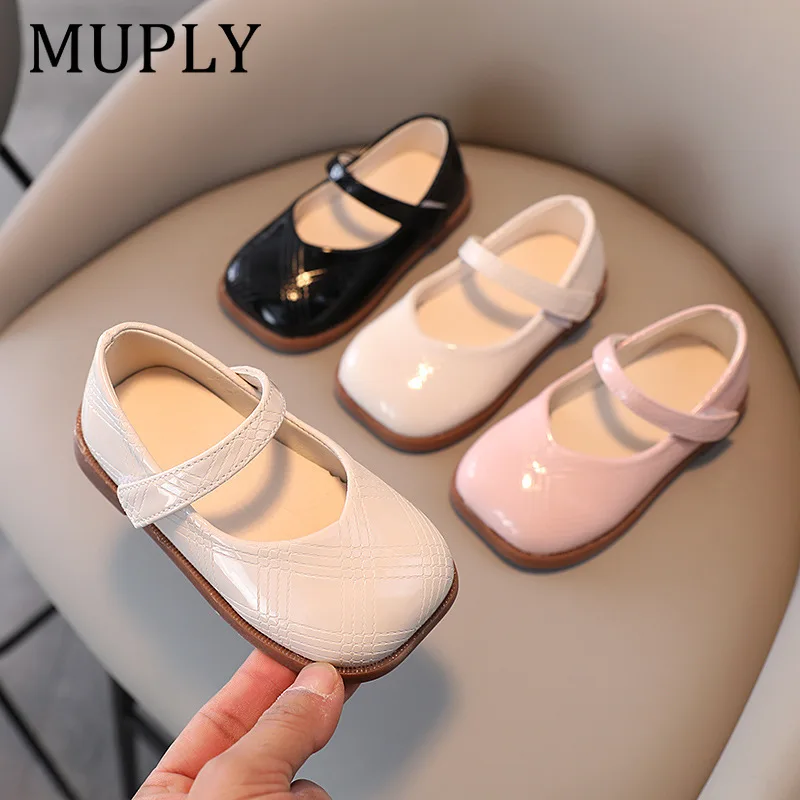 Little Girl's Mary Janes Soft Leather Plain Design Autumn Children Princess Shoes Light Round Toe Daily Toddler Kids Flats
