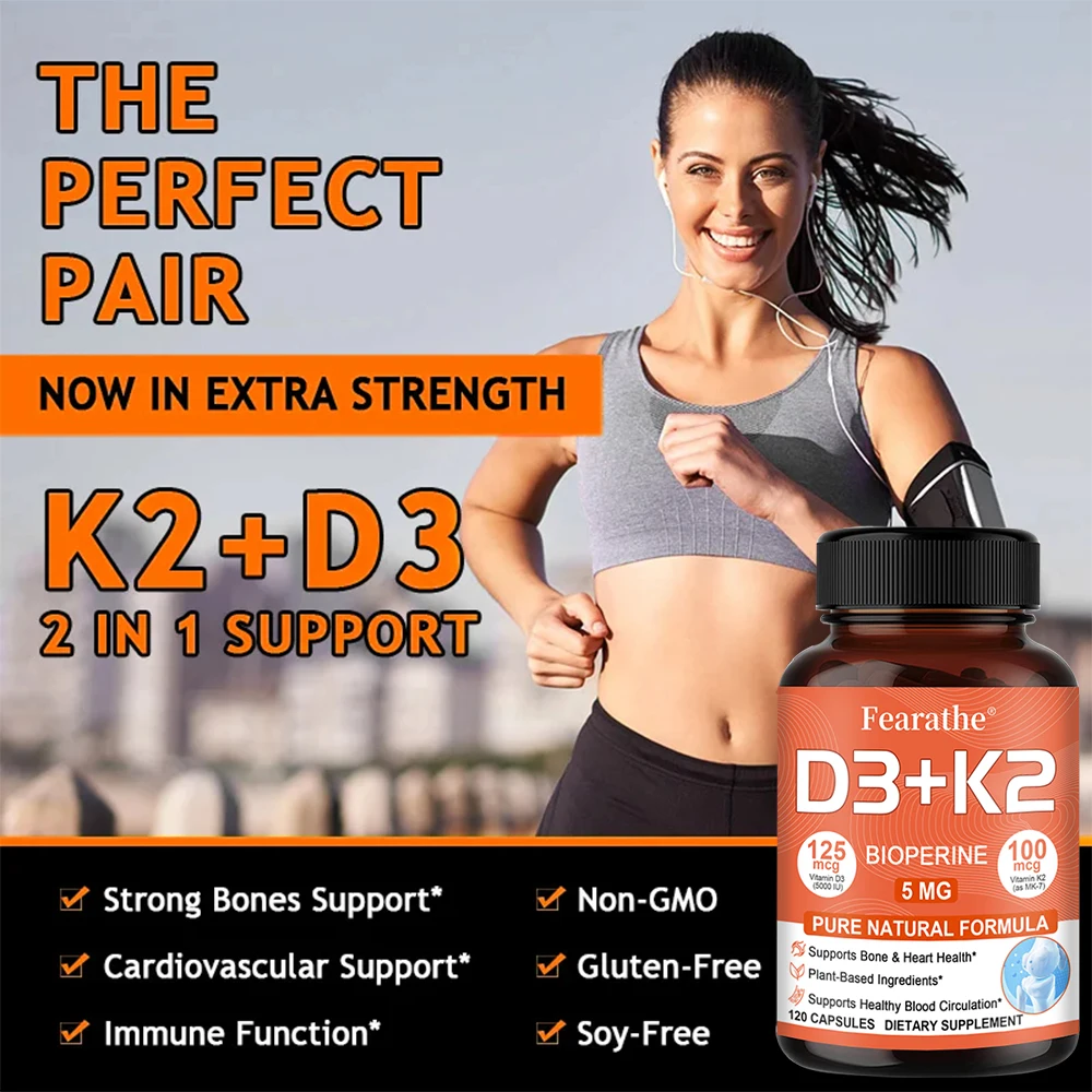 Vitamin D3 (5000iu/125mcg) + K2 (Mk7)- Botanicals + Black Pepper Extract - Supports Healthy Immune, Heart & Bone Health, Non-GMO