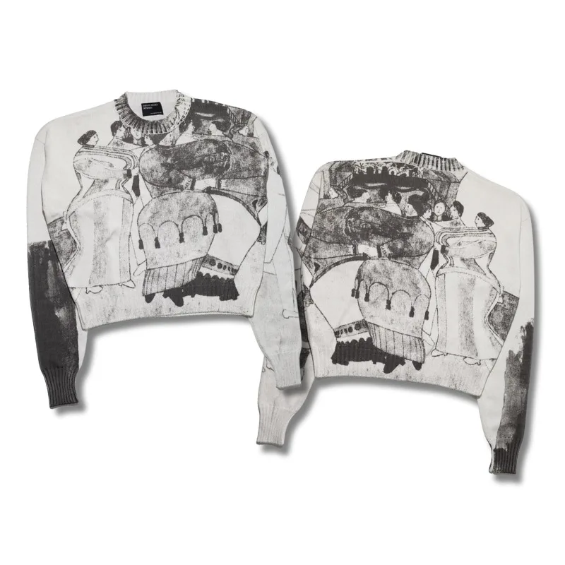 

2026ss Winter Knitted Sweaters High Quality Round Neck Dance Print Loose Women's Men's Cotton Pullover Sweater