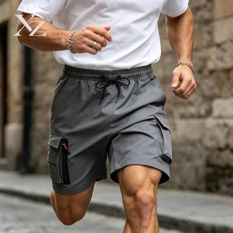 Premium Men's Knee-Length Casual Cargo Shorts Lightweight Quick-Dry Fabric with Zipper Decor Multi-Pocket Outdoor Pants