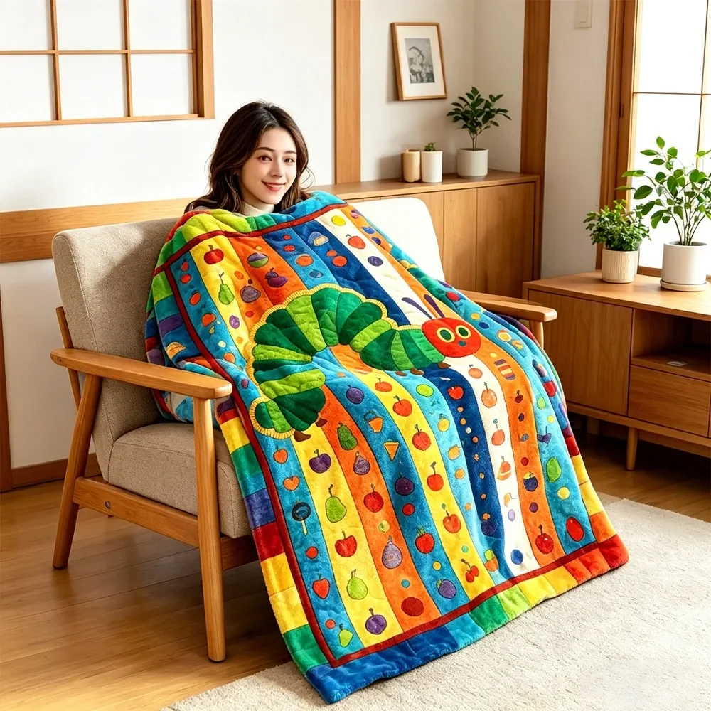 Custom 1pc 1pcs Cute For CATERPILLAR-Themed Soft Flannel Throw Blanket Suitable For All-Season Warmth, Cozy Bedspread With CATER