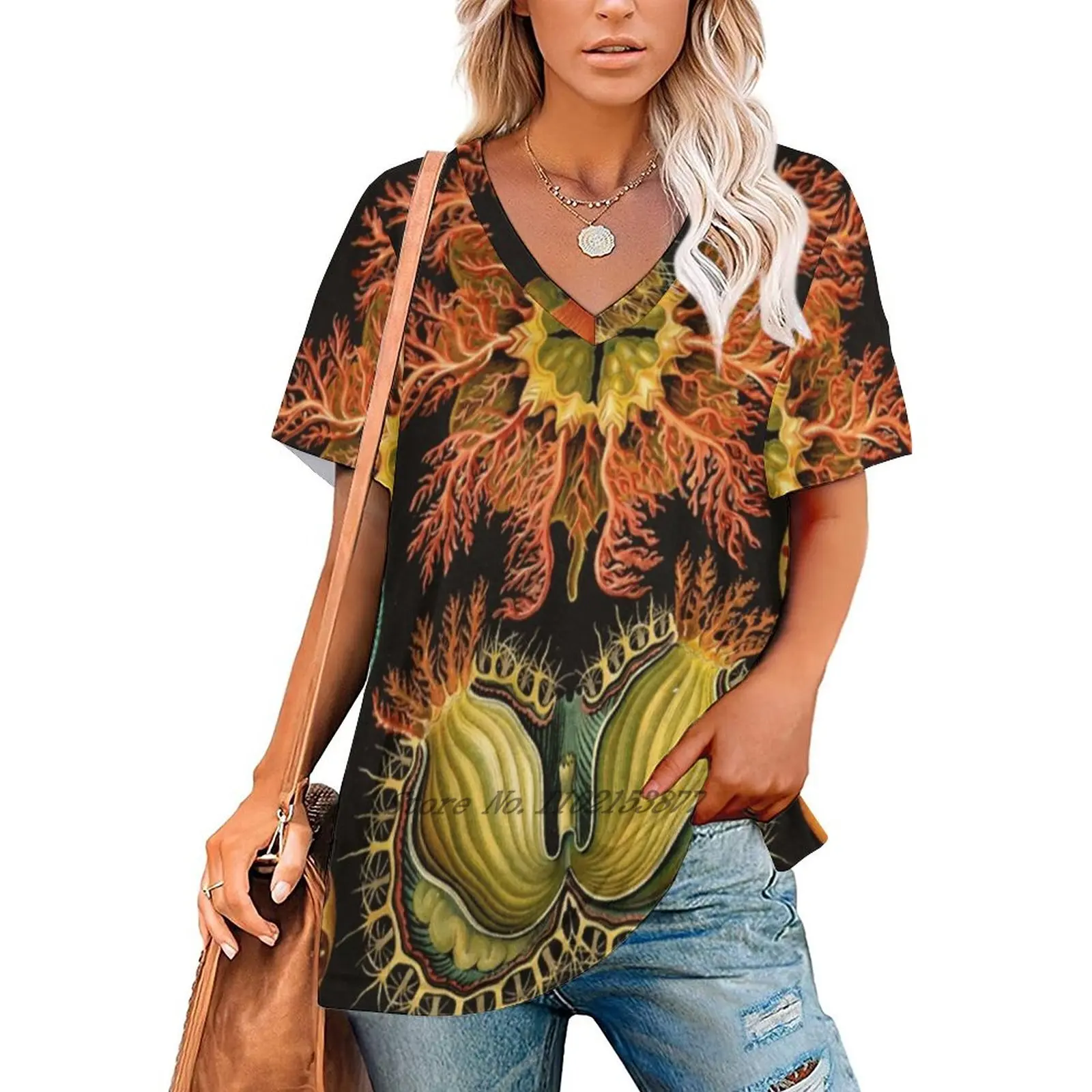 Ascidiae ( Ascidiacea ) - Ernst Haeckel Women Print T-Shirt Summer Casual Tops Streetwear T Shirt Boho Ladies Top Ernst Haeckel