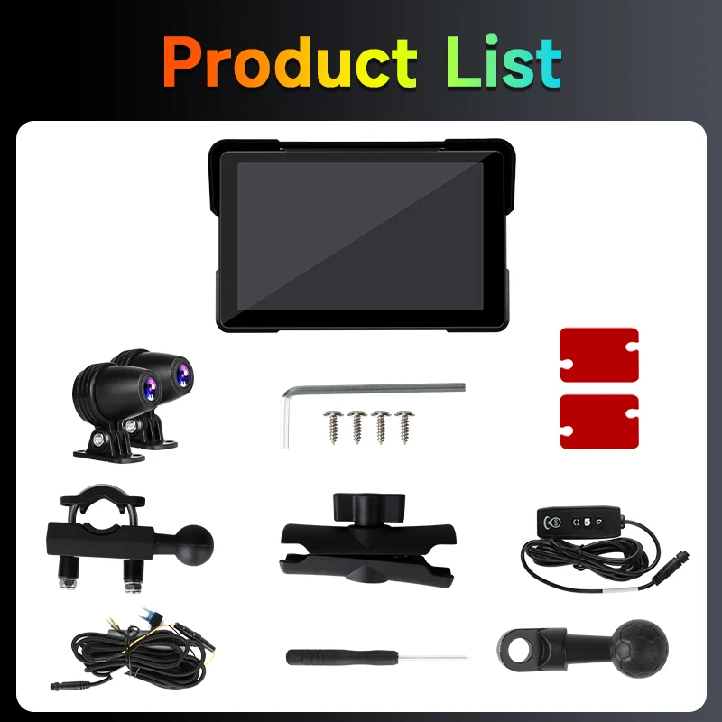 5\'\' Motorcycle 2K HD DVR Portable GPS Navigation Wireless Carplay Android Auto IPX7 Waterproof Screen Bluetooth Dual Lens Moto