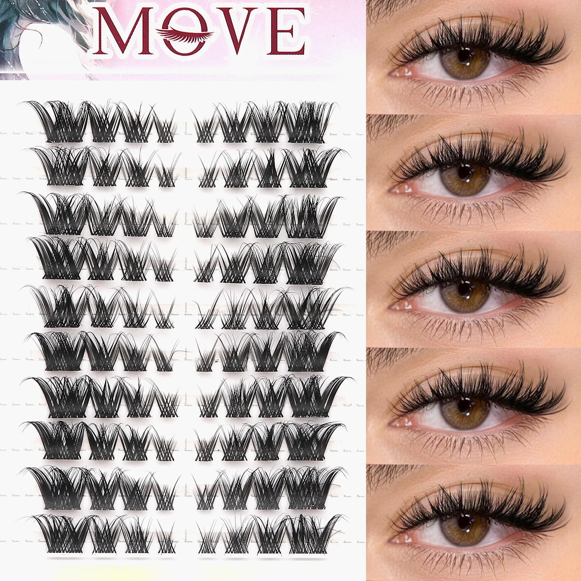 10 Rows Manga Individual Cluster Lashes Mixed Length Spiky Wispy D Curl DIY Segment False Eyelashes