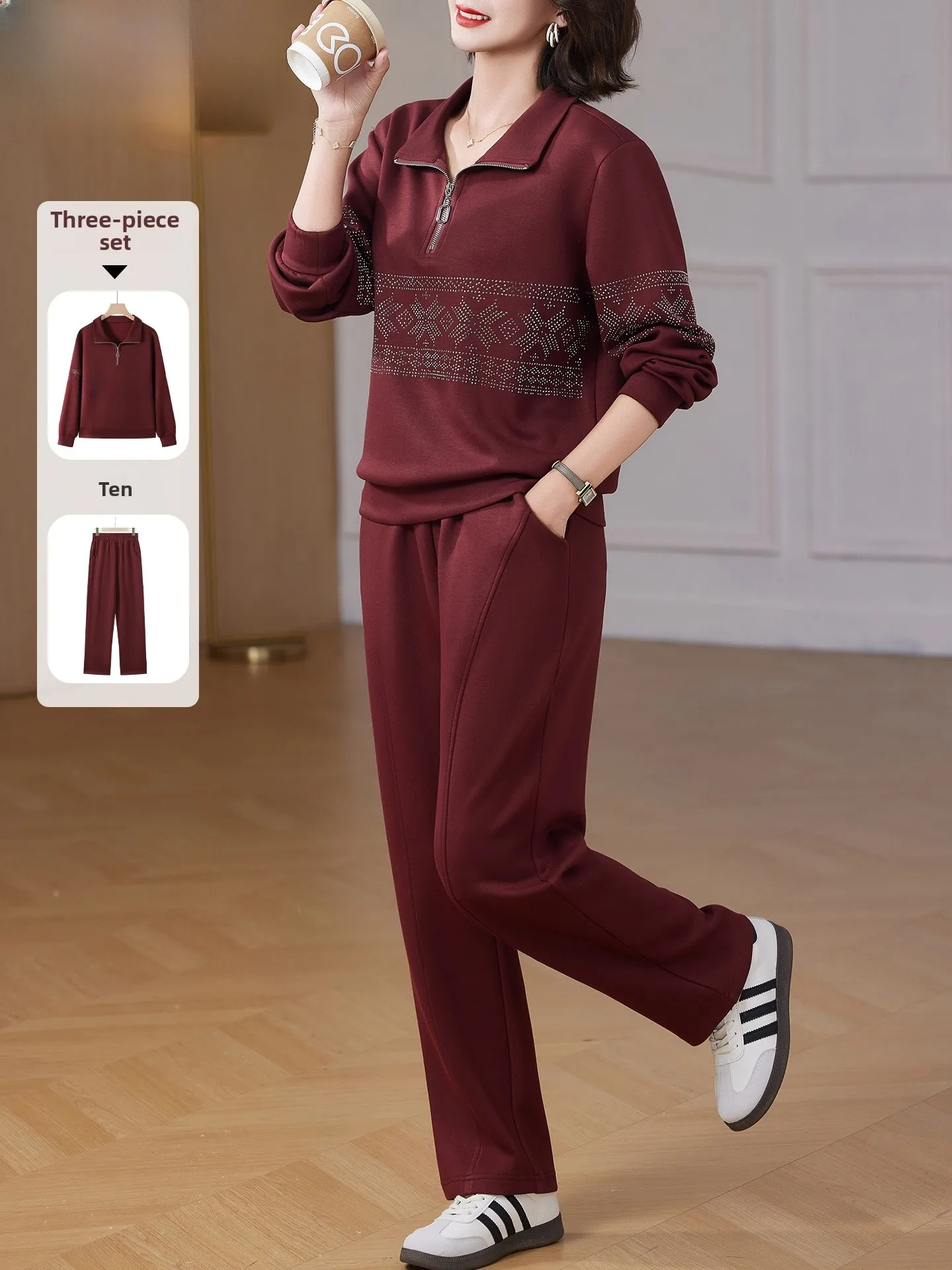 

Повседневный свободный спортивный костюм для женщин: осенняя новинка для женщин среднего и старшего возраста, удобные длинные брюки из полиэстера