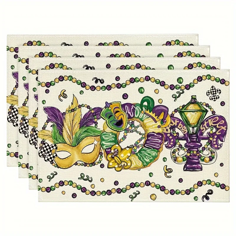 1PC Table Decor, Irises Mardi Gras Placemats, Masks Carnival Mardi Gras Table Pads, Heat Insulation Table Mat