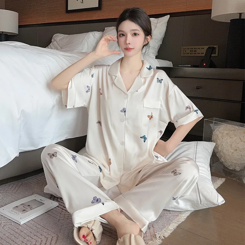 Style Elegant Colorful Butterflies Women's Pajamas Trendy Fashion Design Summer Short Housewear  New  Ladies Homewear 1