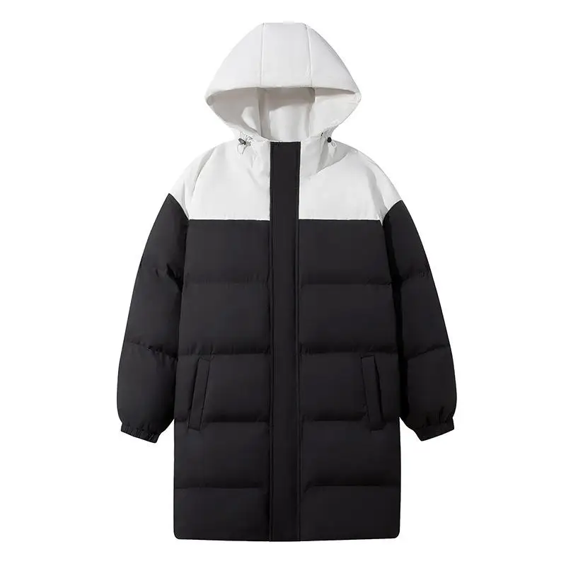 

Winter New Couple Spliced Thiened Cotton Jaet Men's Women's Long Over-Knee Anti-Cold Windproof Sports Coat Casual Hooded