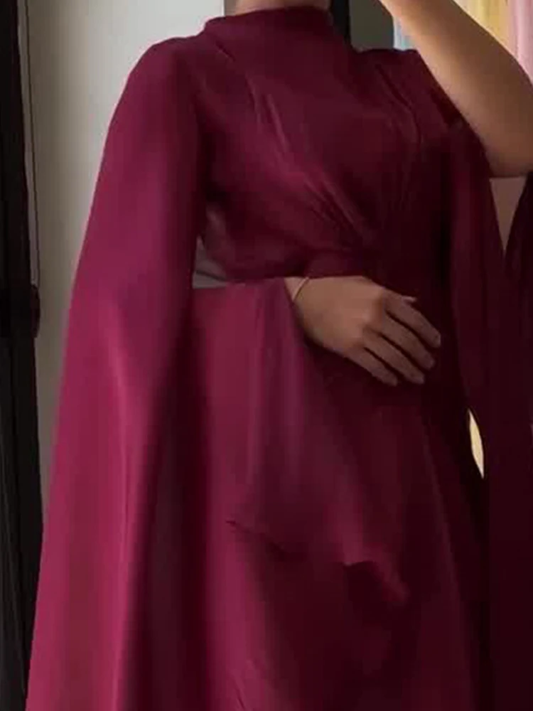 

Новое свободное плиссированное шифоновое платье с круглым вырезом, женское однотонное расклешенное банкетное платье с длинными рукавами, модное однотонное платье на шнуровке для отпуска