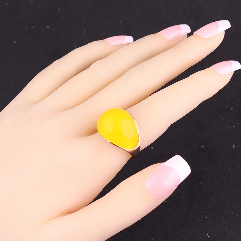 Ajojewel Lady Single Stone Ring Red/Green/Yellow Imitation Jade Jewelry Elegant Luxury Gifts For Women