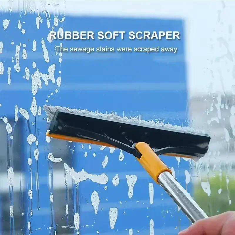 Rotierende Bodenschrubberbürste mit langem Griff, Fensterrakel, steife Borsten, Besen, Mopp, 2-in-1, für Badezimmer, Küche, Boden, Fugenreinigung